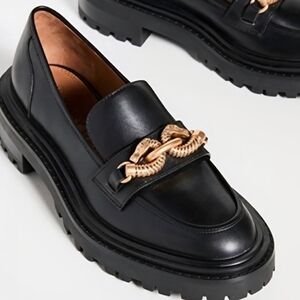 Tory Burch Black and Gold Chunky Loafers